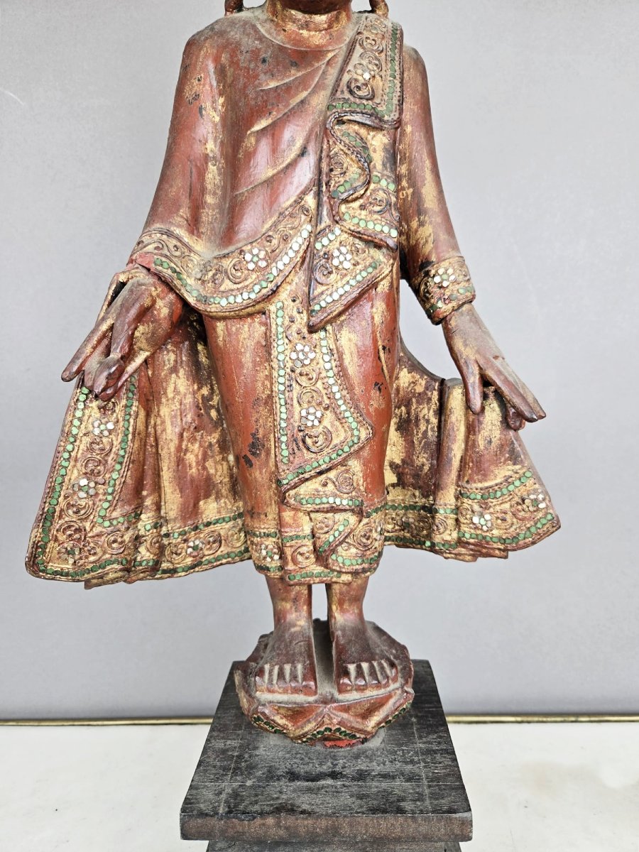 bouddha en bois polychromé, 19th -photo-3