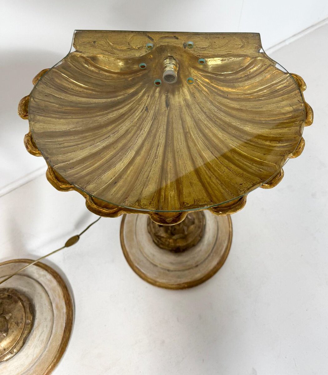 Pair Of Shell-shaped Bedside Tables, Wood And Glass, 1900s.-photo-3