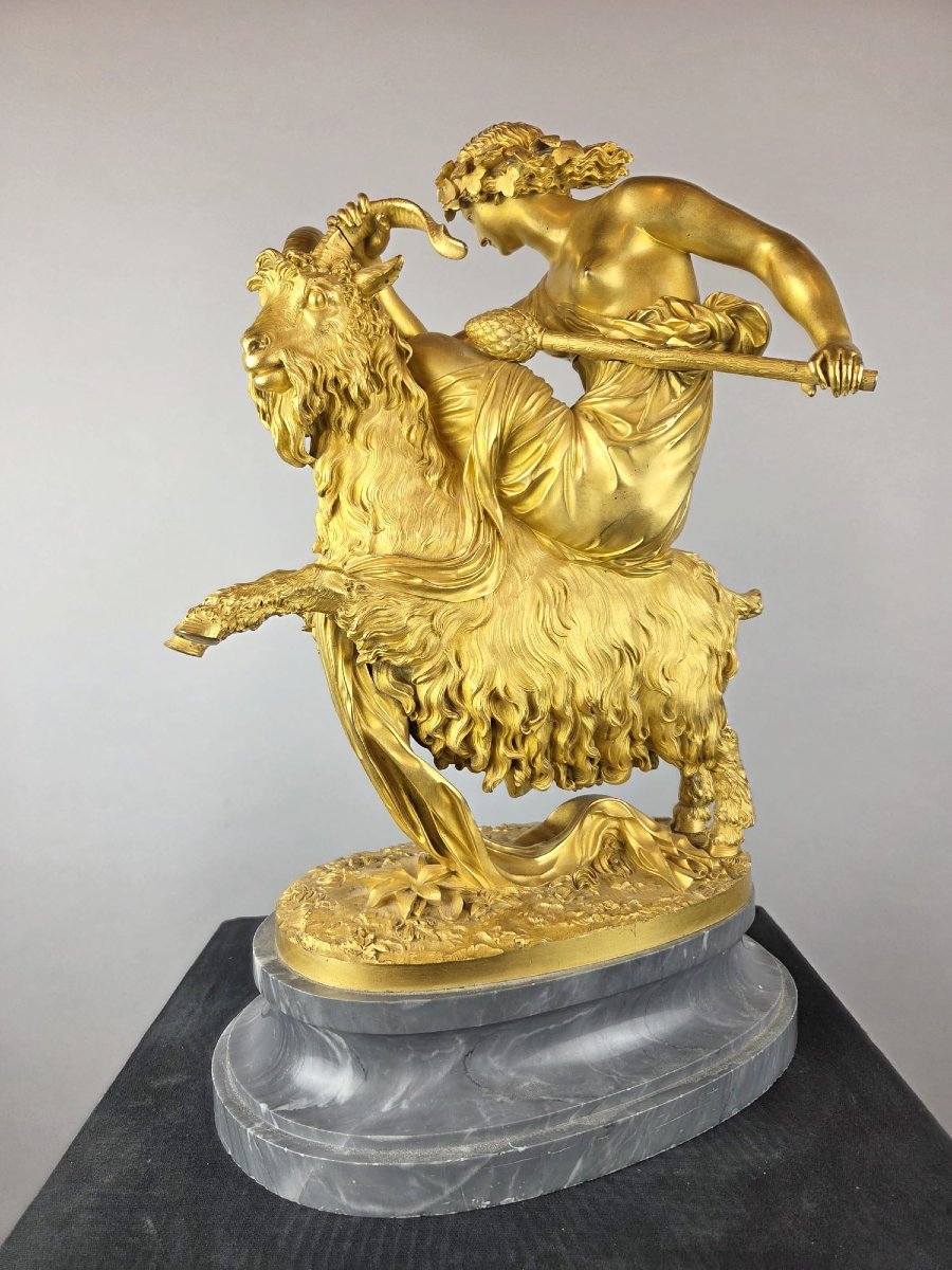 D'après Philippe-Laurent Roland, "Bacchante chevauchant une chèvre" Bronze doré-photo-4