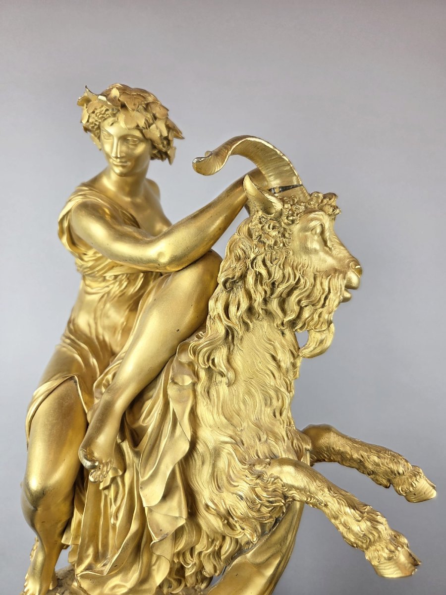 D'après Philippe-Laurent Roland, "Bacchante chevauchant une chèvre" Bronze doré-photo-8