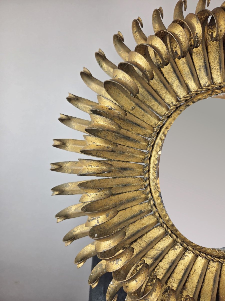 Dans le goût de maison Jansen, Miroir soleil en laiton, vers 1960-photo-2