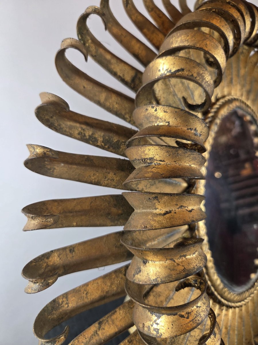 Dans le goût de maison Jansen, Miroir soleil en laiton, vers 1960-photo-4