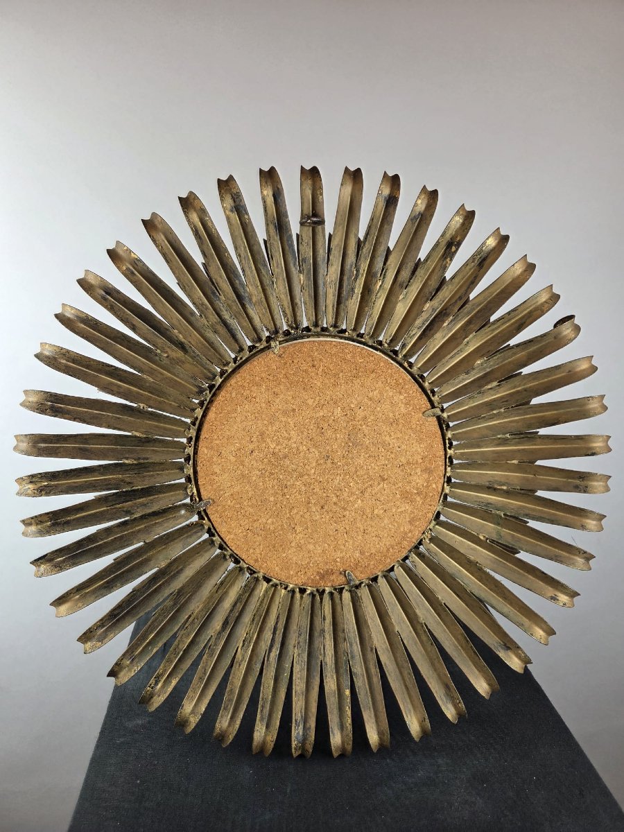 Dans le goût de maison Jansen, Miroir soleil en laiton, vers 1960-photo-2