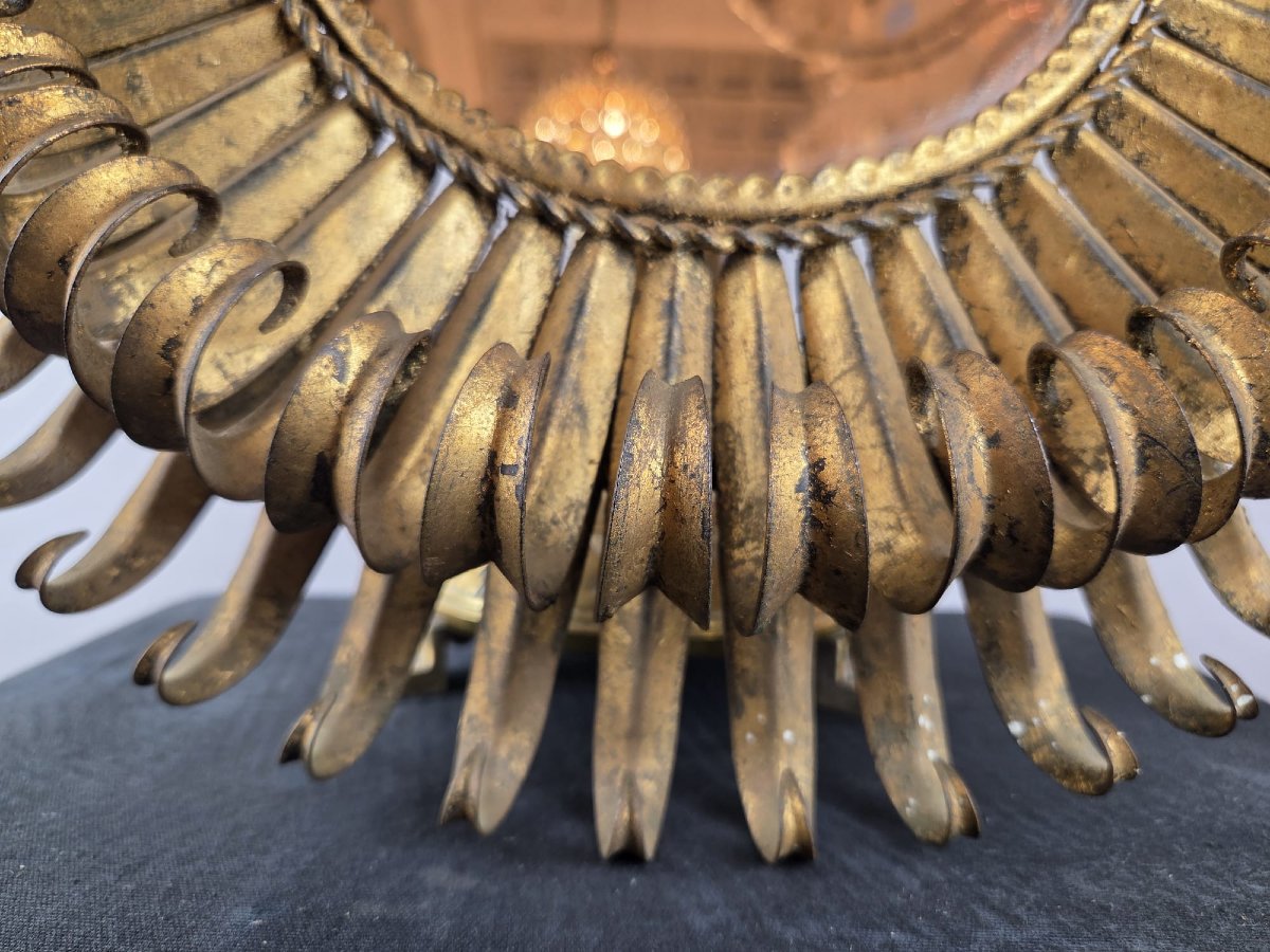 Dans le goût de maison Jansen, Miroir soleil en laiton, vers 1960-photo-3