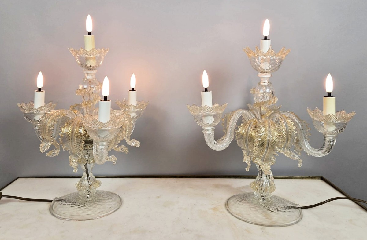 Pair Of Murano Glass Candelabras