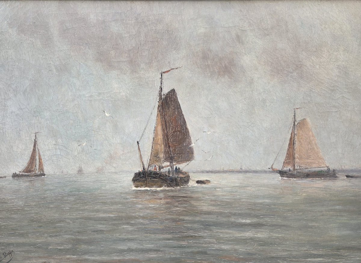 Steppe R., Belgian School, Oil On Canvas "seascape"-photo-2