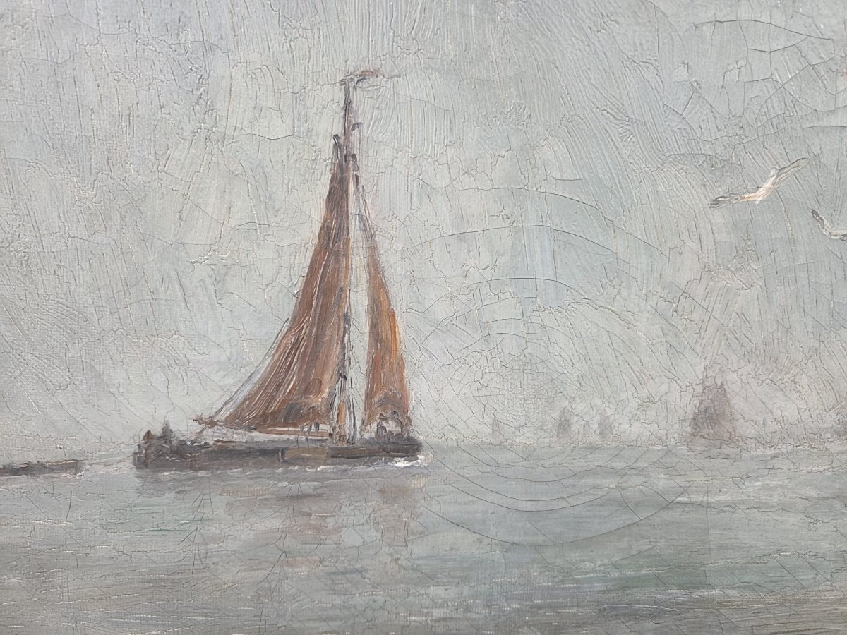 Steppe R., Belgian School, Oil On Canvas "seascape"-photo-4