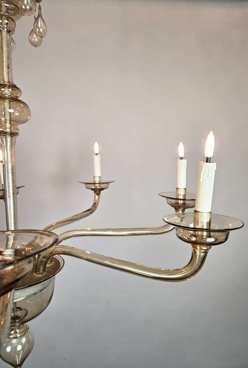 Zecchin, Murano Chandelier With Smoked Glass Sconces, Circa 1920-photo-2