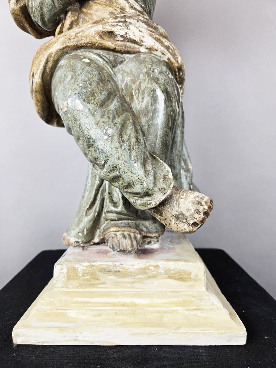 Saint en bois sculpté polychromé, 18e siècle-photo-1