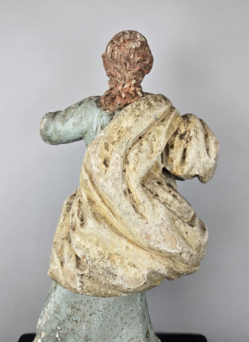 Saint en bois sculpté polychromé, 18e siècle-photo-5