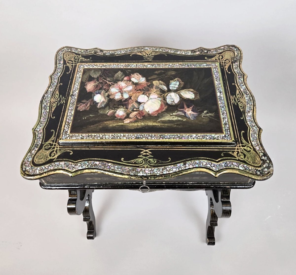 Napoleon III Papier-mâché Workwoman, Floral Decoration And Mother-of-pearl-photo-2