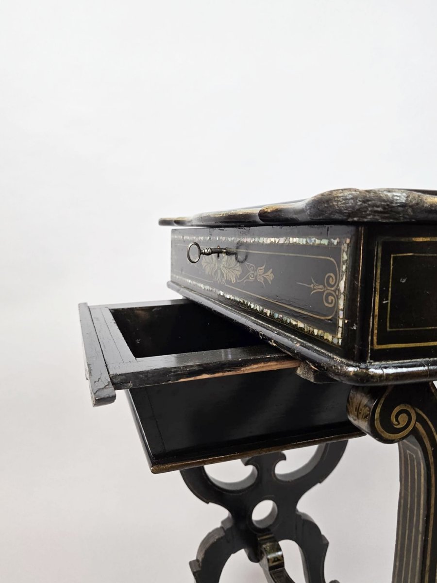 Napoleon III Papier-mâché Workwoman, Floral Decoration And Mother-of-pearl-photo-6