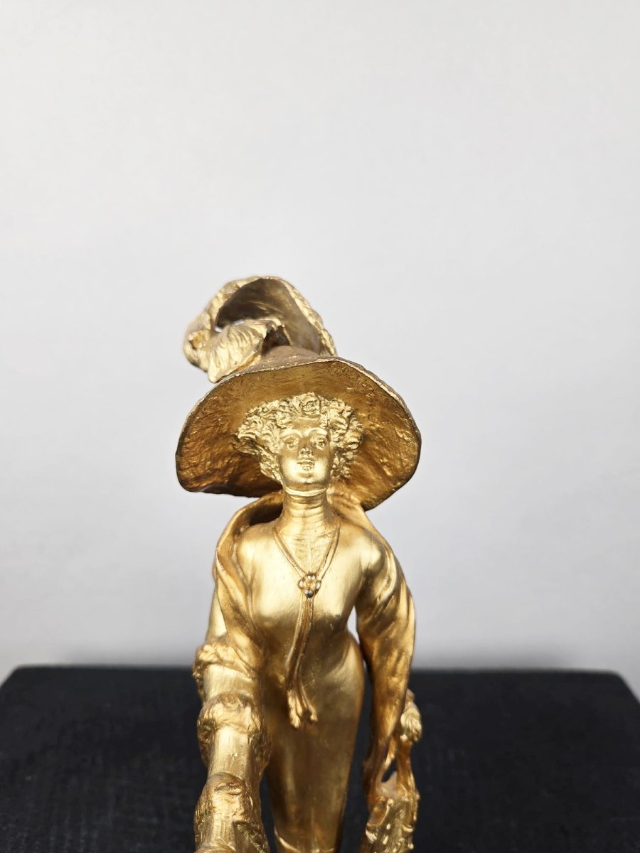 French Bronze, Elegant Woman In A Hat, 1911, Georges Flamand-photo-2