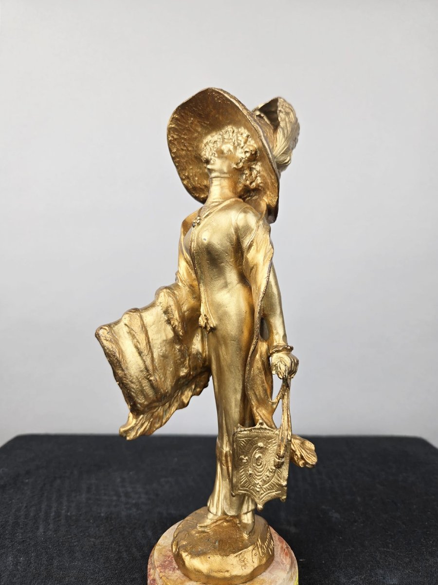 French Bronze, Elegant Woman In A Hat, 1911, Georges Flamand-photo-3