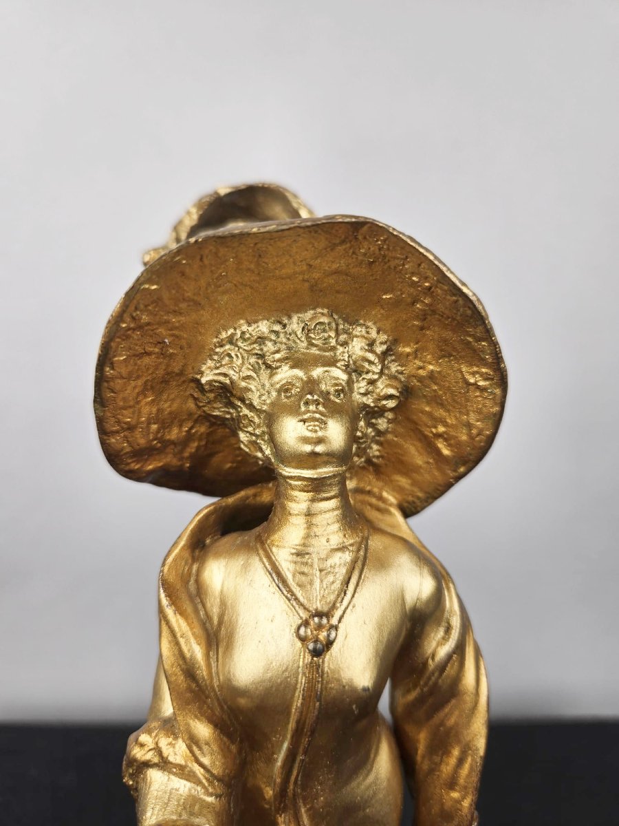 French Bronze, Elegant Woman In A Hat, 1911, Georges Flamand-photo-1