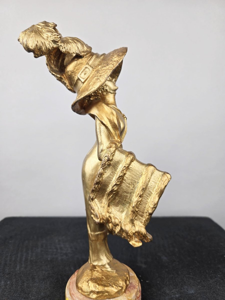 French Bronze, Elegant Woman In A Hat, 1911, Georges Flamand-photo-2