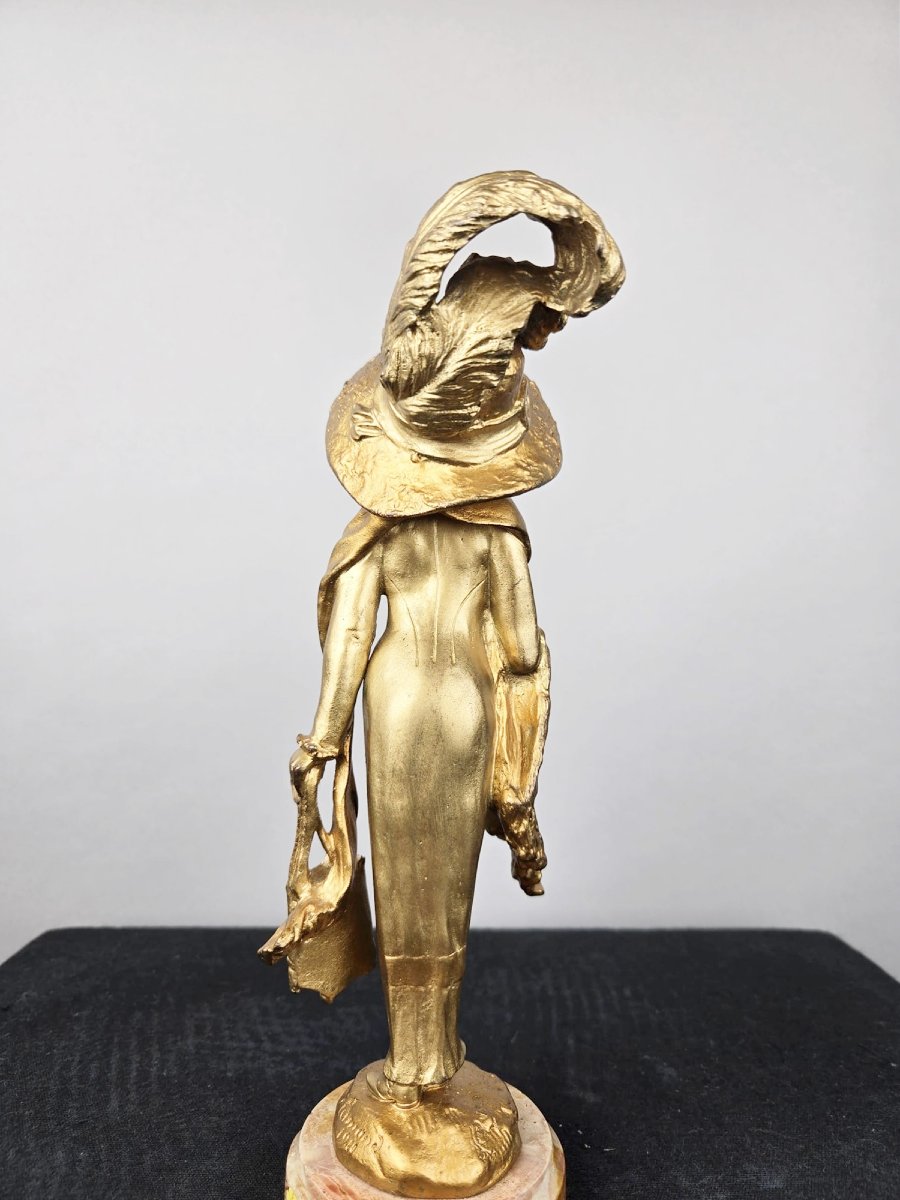 French Bronze, Elegant Woman In A Hat, 1911, Georges Flamand-photo-3