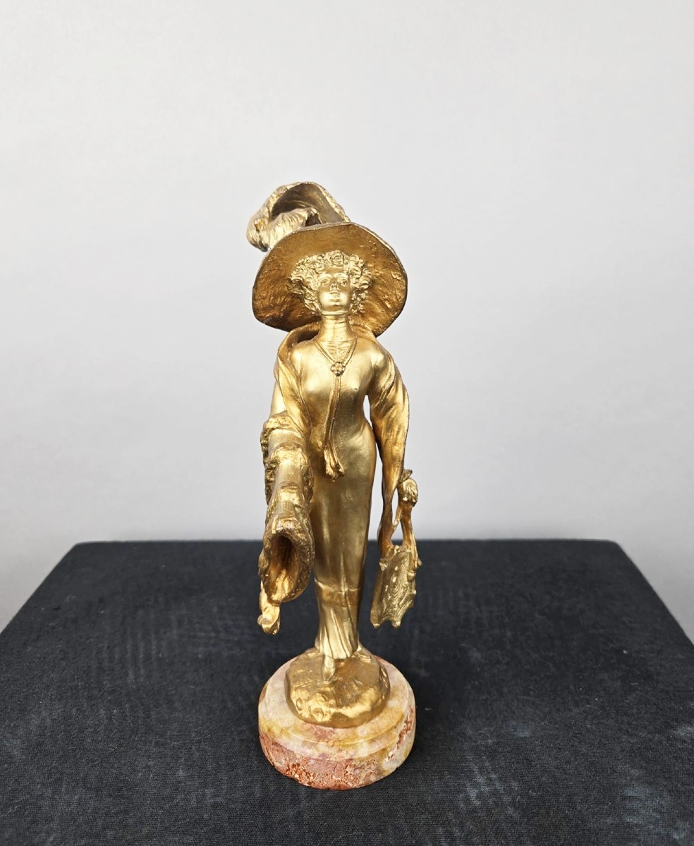French Bronze, Elegant Woman In A Hat, 1911, Georges Flamand