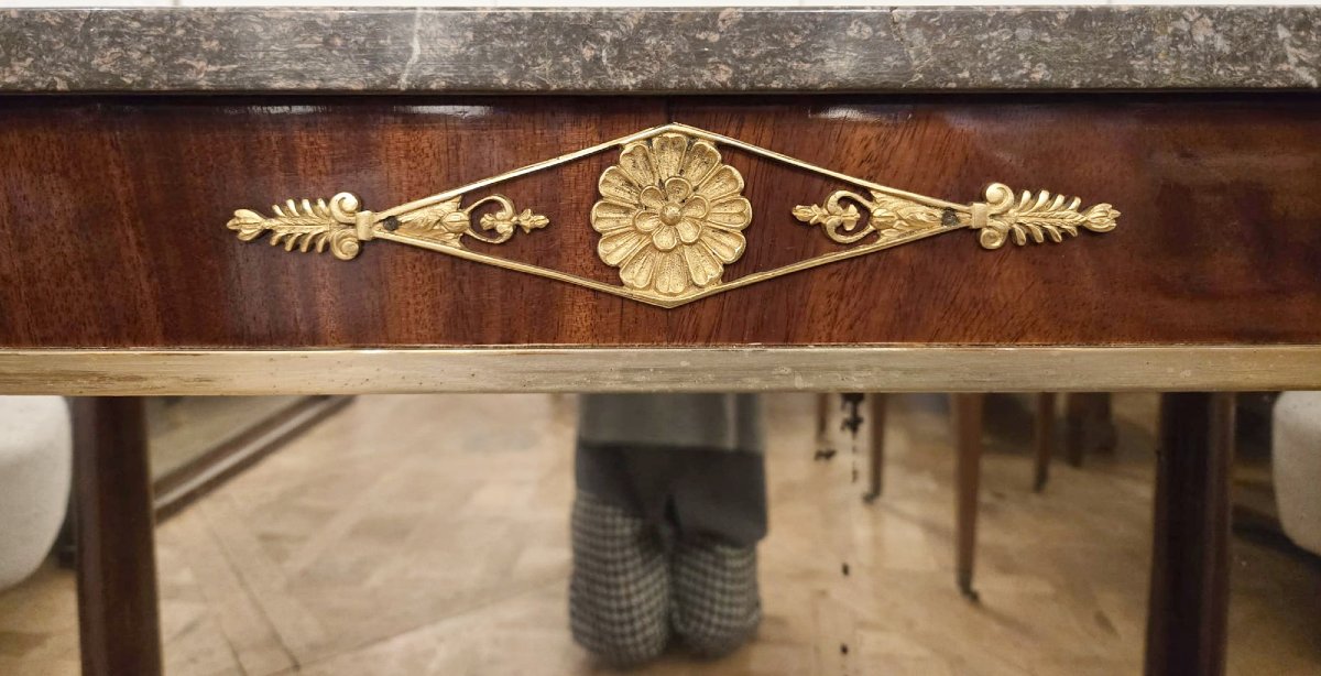 Mahogany And Gilt Bronze Console Table, Empire Style, 19th Century-photo-1