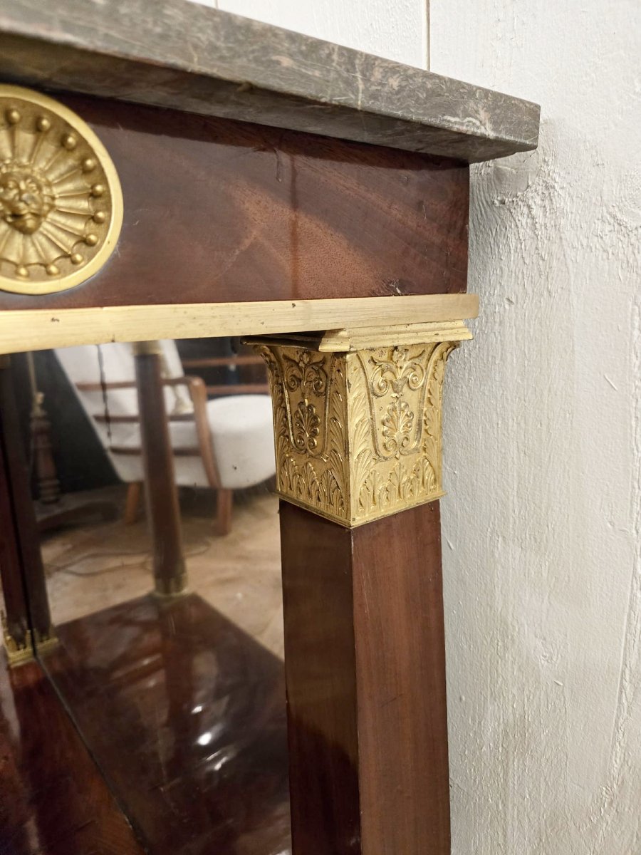 Mahogany And Gilt Bronze Console Table, Empire Style, 19th Century-photo-3