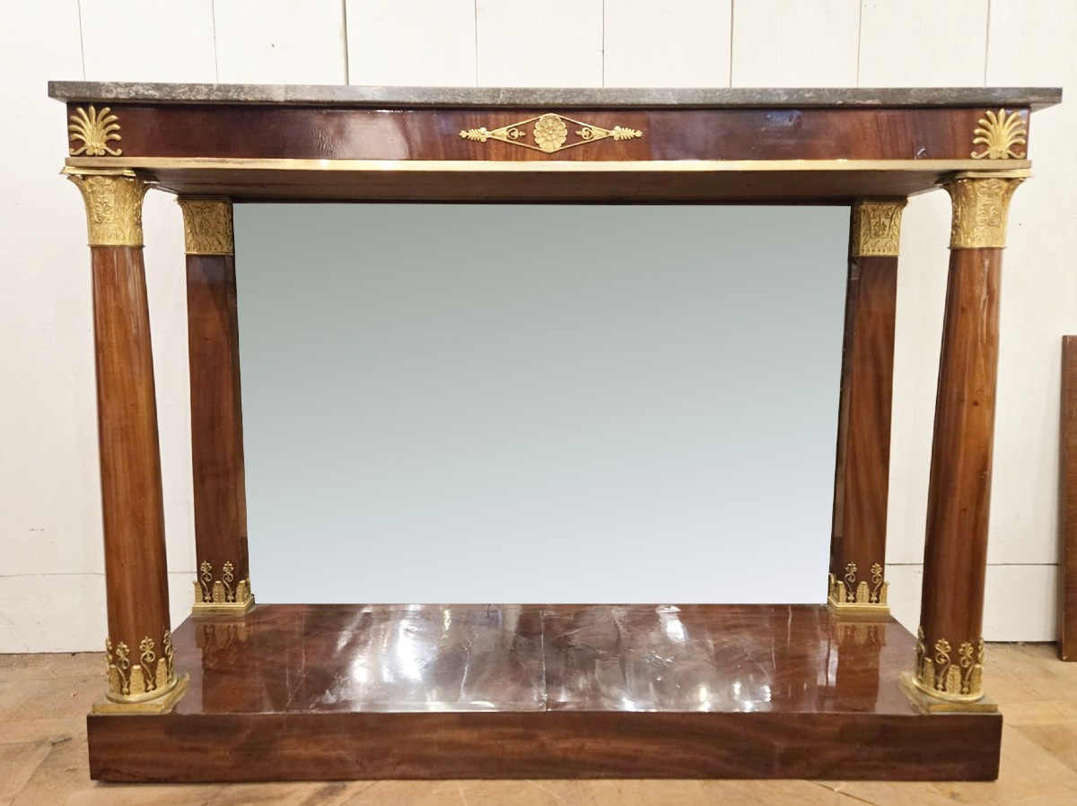Mahogany And Gilt Bronze Console Table, Empire Style, 19th Century