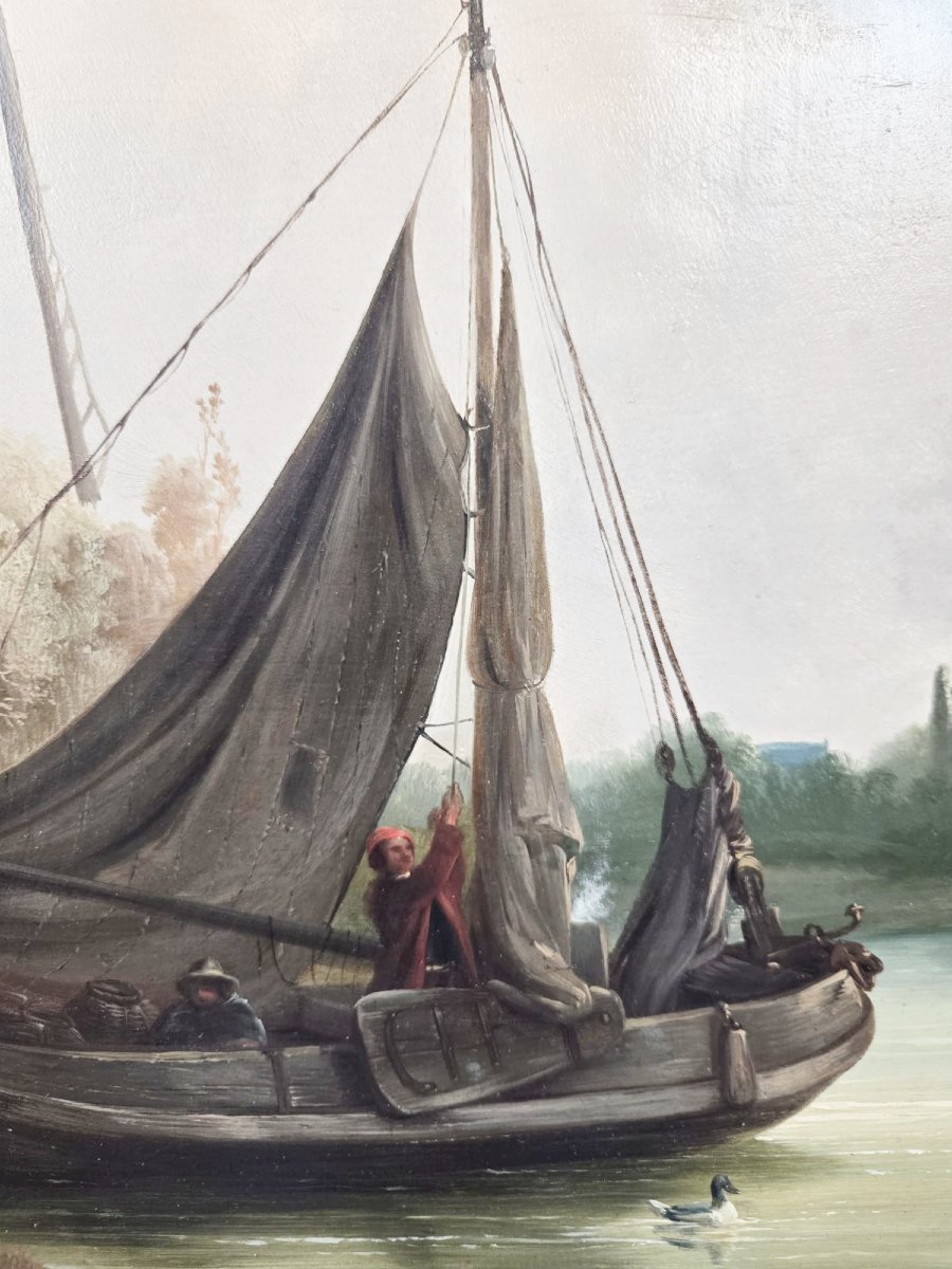 Paysage fluvial avec moulin, Marinus Ferdinand, école hollandaise, début 19th-photo-3