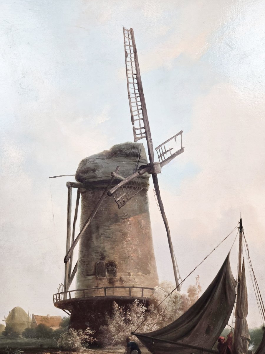 Paysage fluvial avec moulin, Marinus Ferdinand, école hollandaise, début 19th-photo-4