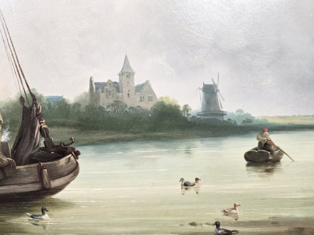 Paysage fluvial avec moulin, Marinus Ferdinand, école hollandaise, début 19th-photo-5