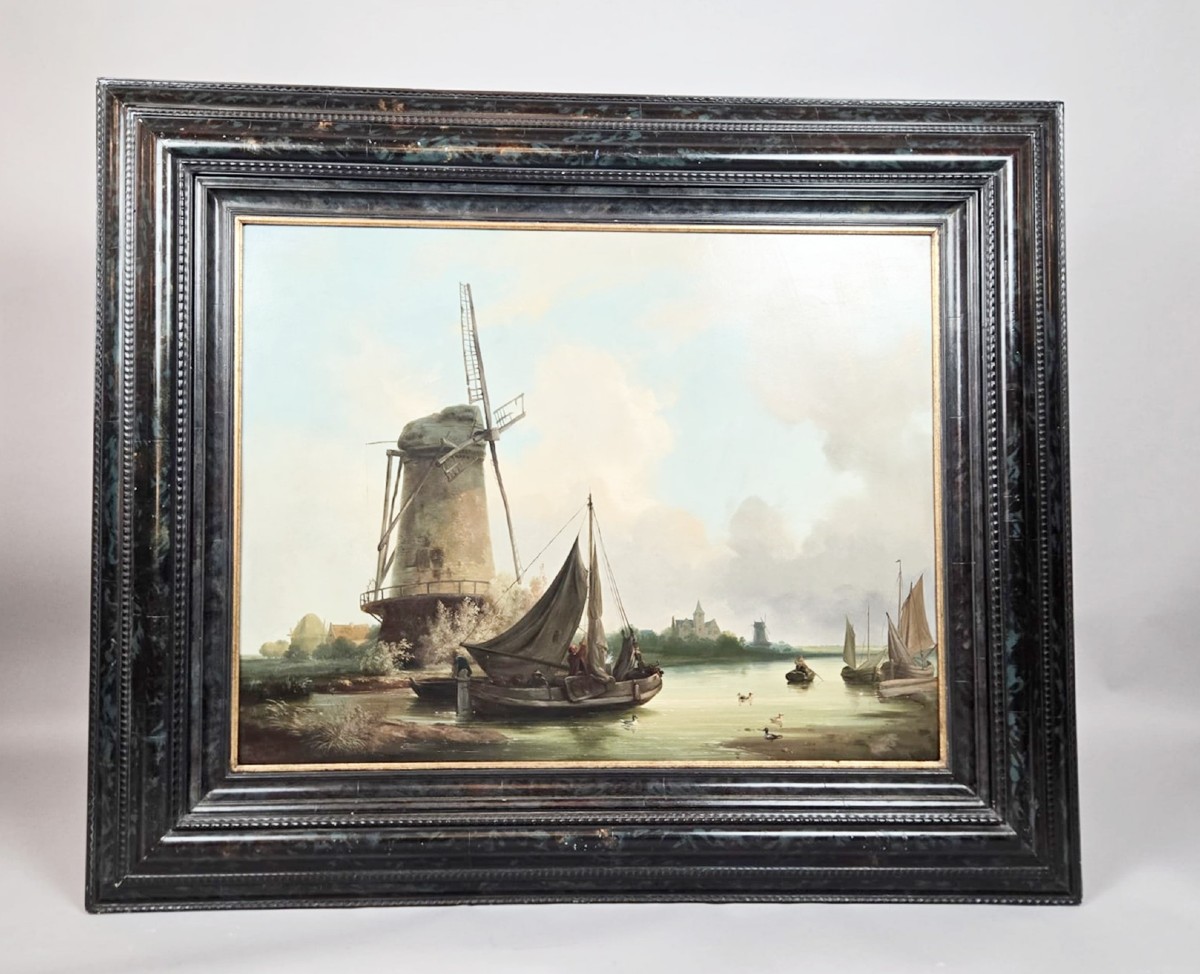 Paysage fluvial avec moulin, Marinus Ferdinand, école hollandaise, début 19th