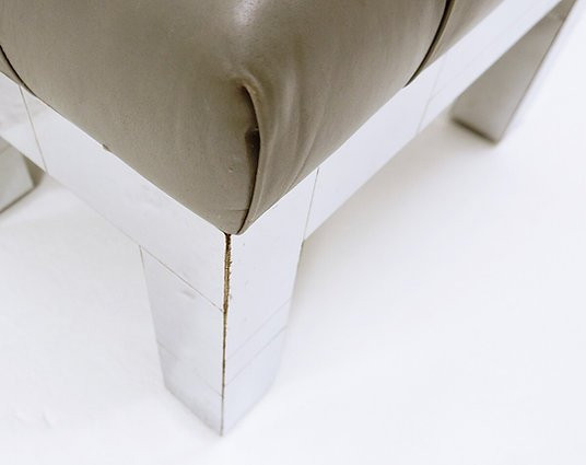  Paul Evans "cityscape Series" Leather And Chrome Stool, Circa 1970-photo-4