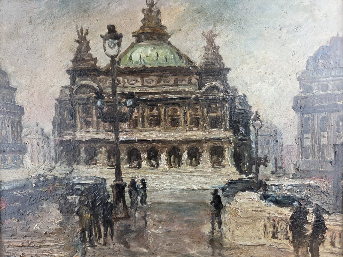 Filiberti, école Italienne 20th, huile sur panneau "place de l'opéra"-photo-2
