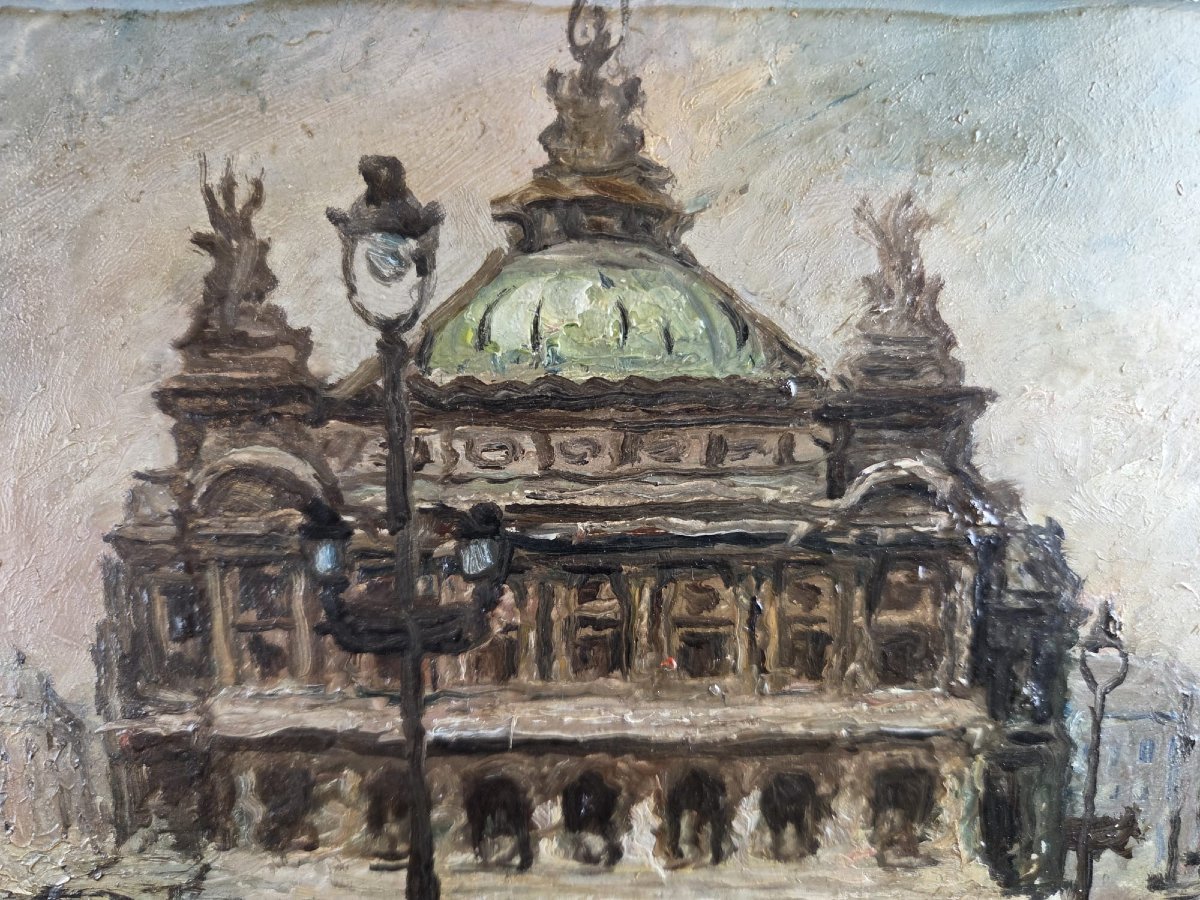 Filiberti, école Italienne 20th, huile sur panneau "place de l'opéra"-photo-3