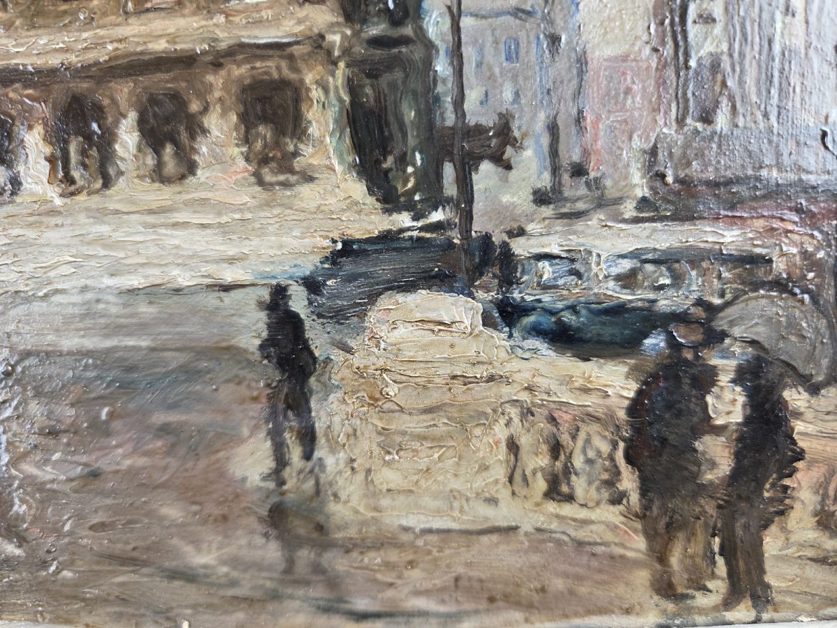 Filiberti, école Italienne 20th, huile sur panneau "place de l'opéra"-photo-4