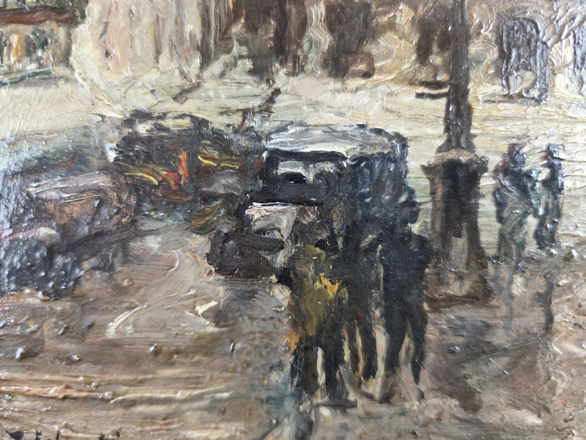 Filiberti, école Italienne 20th, huile sur panneau "place de l'opéra"-photo-1