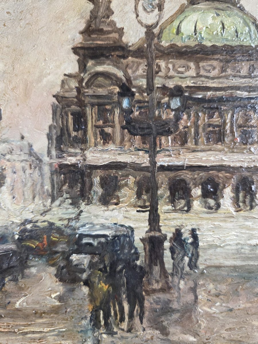 Filiberti, école Italienne 20th, huile sur panneau "place de l'opéra"-photo-3