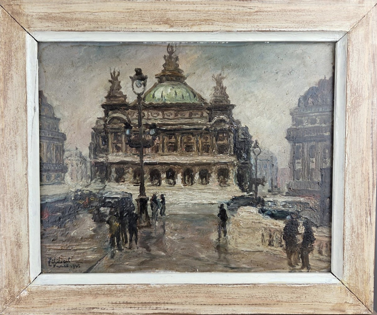 Filiberti, école Italienne 20th, huile sur panneau "place de l'opéra"