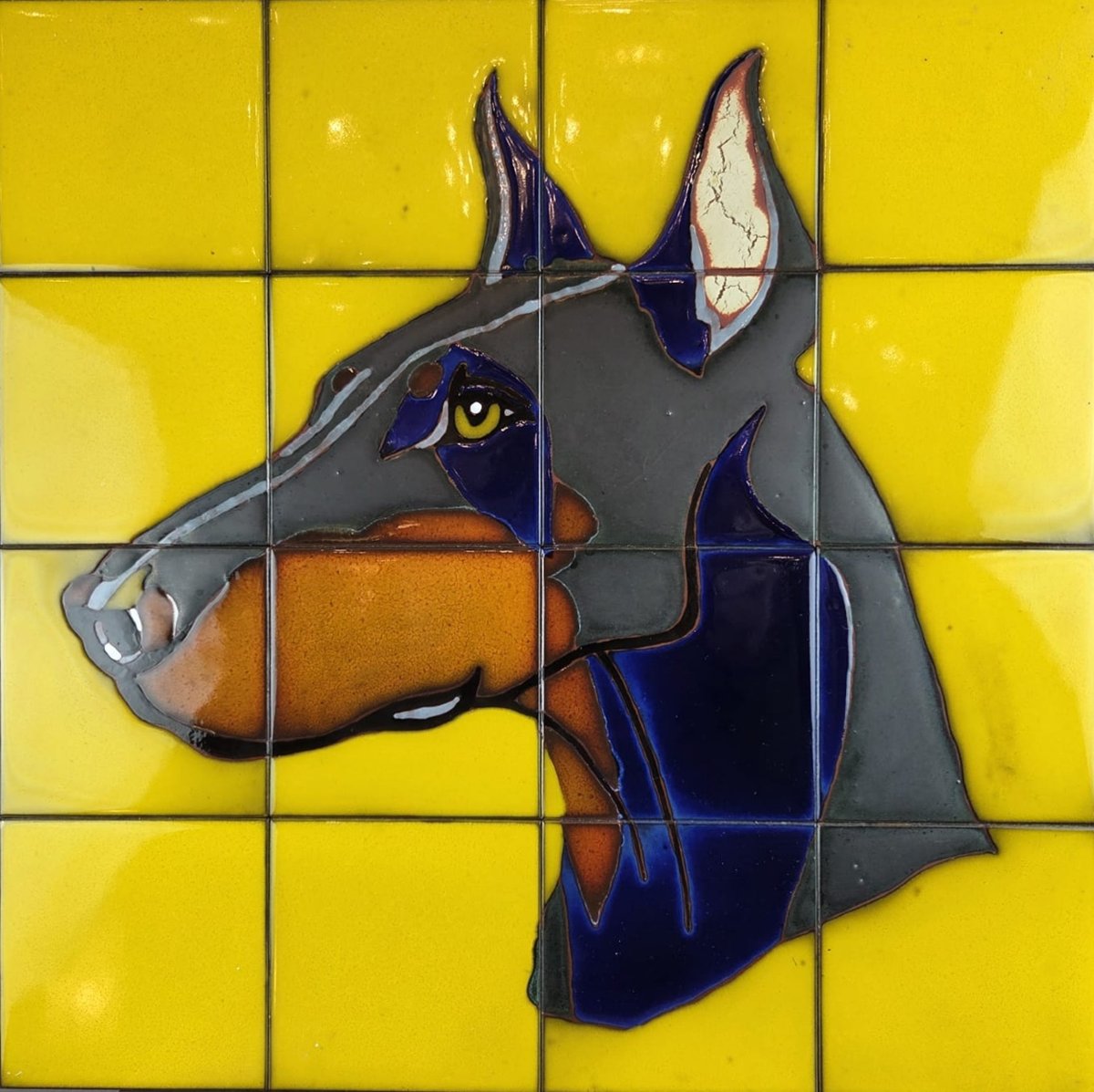 Ceramic Tiles Depicting A Doberman, Circa 1970-photo-2