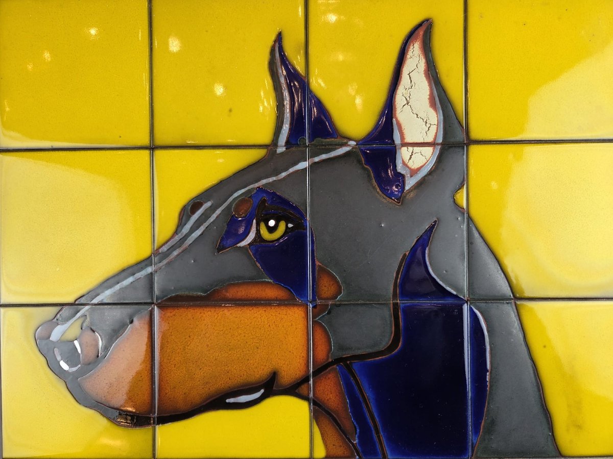 Ceramic Tiles Depicting A Doberman, Circa 1970-photo-3