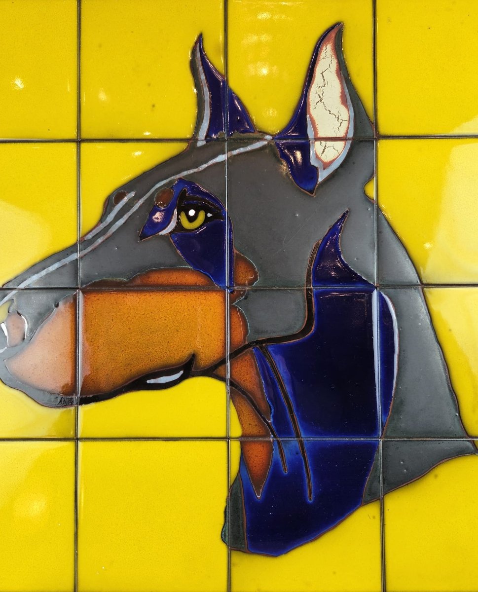 Ceramic Tiles Depicting A Doberman, Circa 1970-photo-4