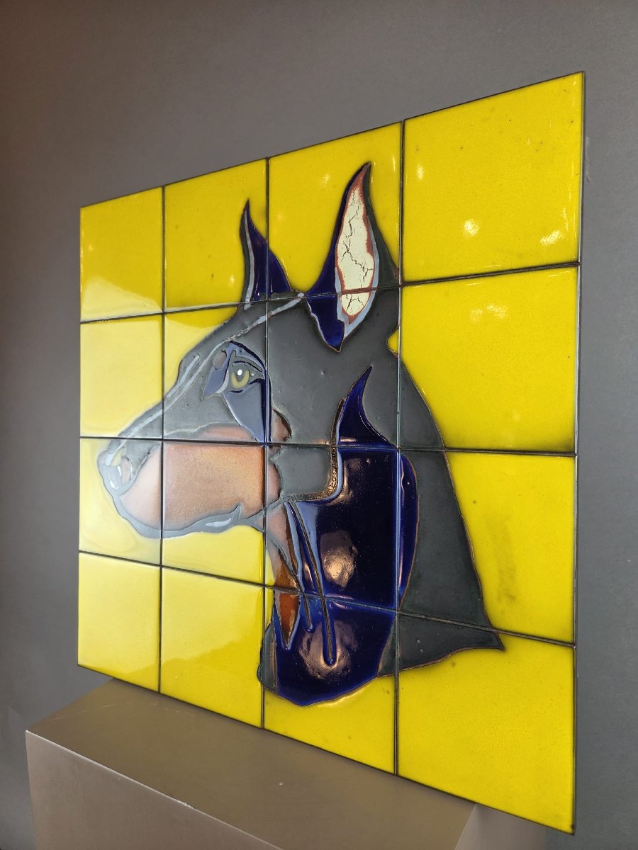 Ceramic Tiles Depicting A Doberman, Circa 1970-photo-1