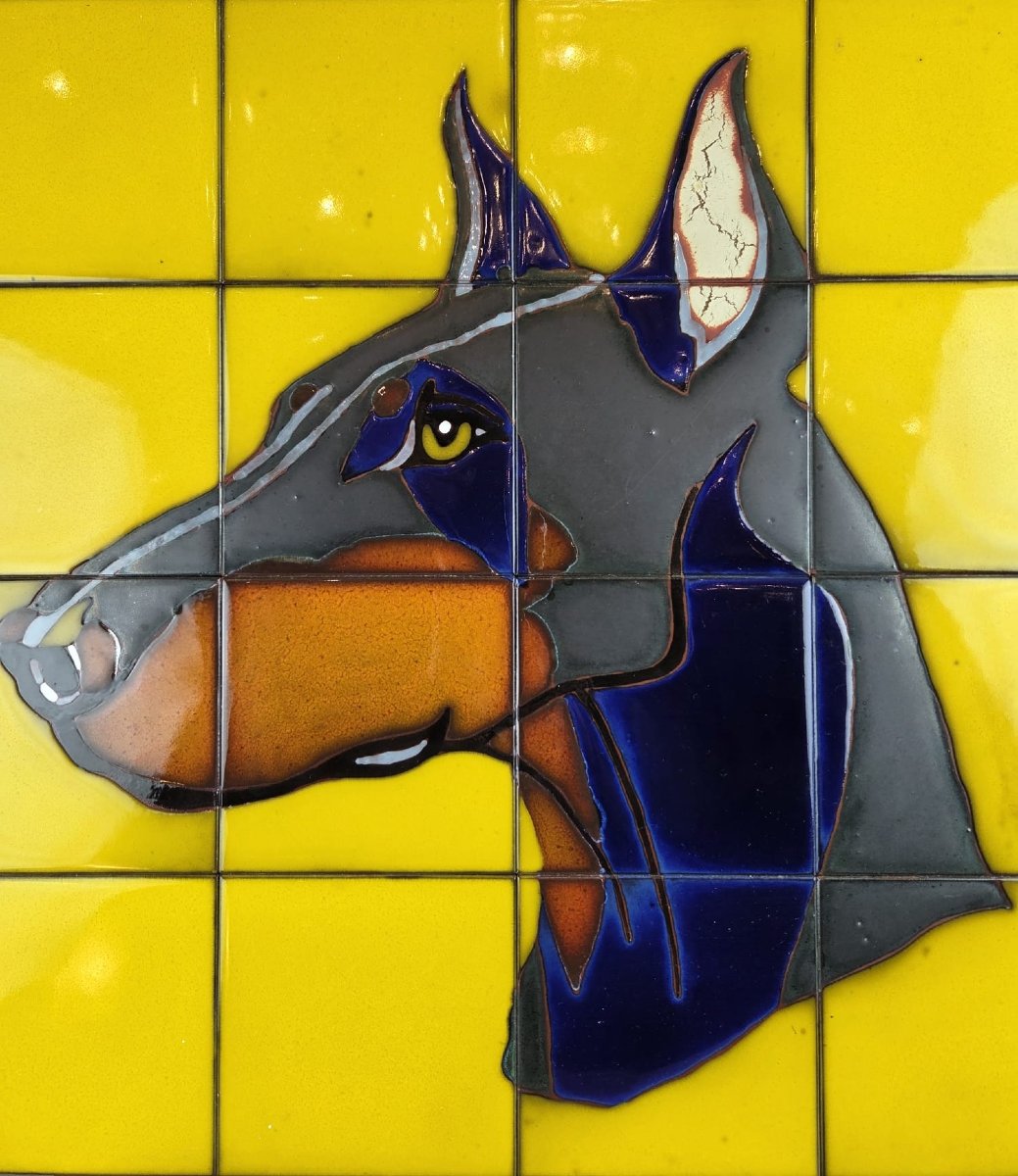 Ceramic Tiles Depicting A Doberman, Circa 1970-photo-2