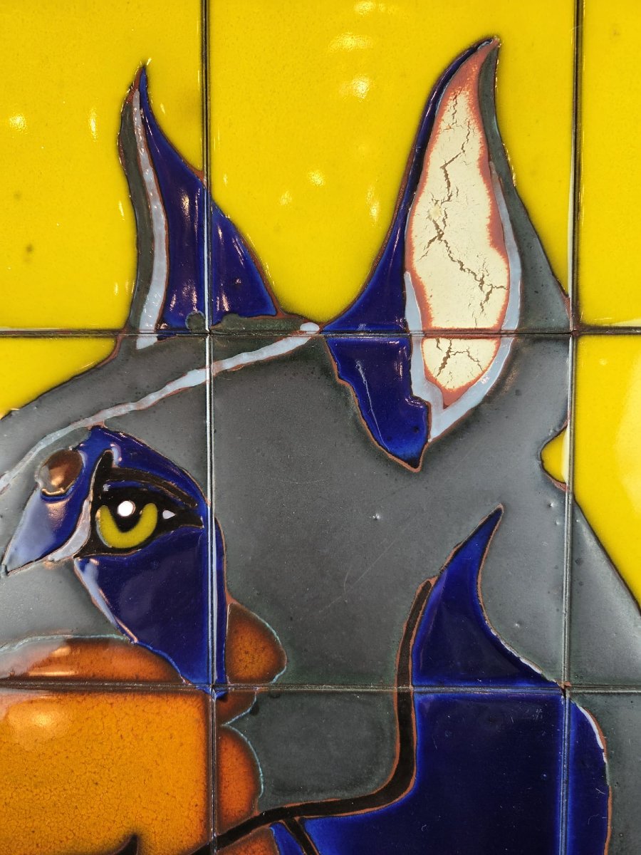 Ceramic Tiles Depicting A Doberman, Circa 1970-photo-3