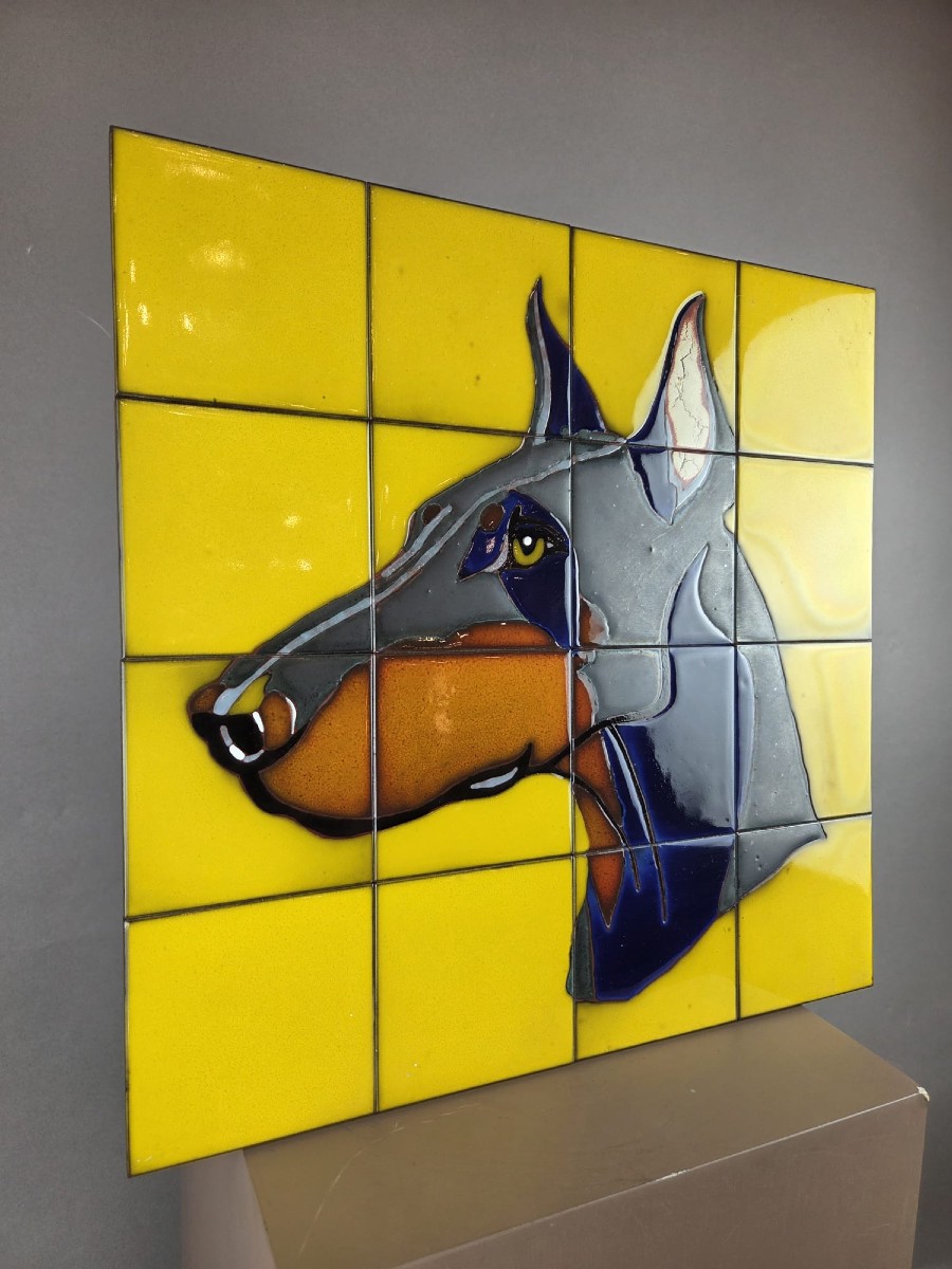 Ceramic Tiles Depicting A Doberman, Circa 1970