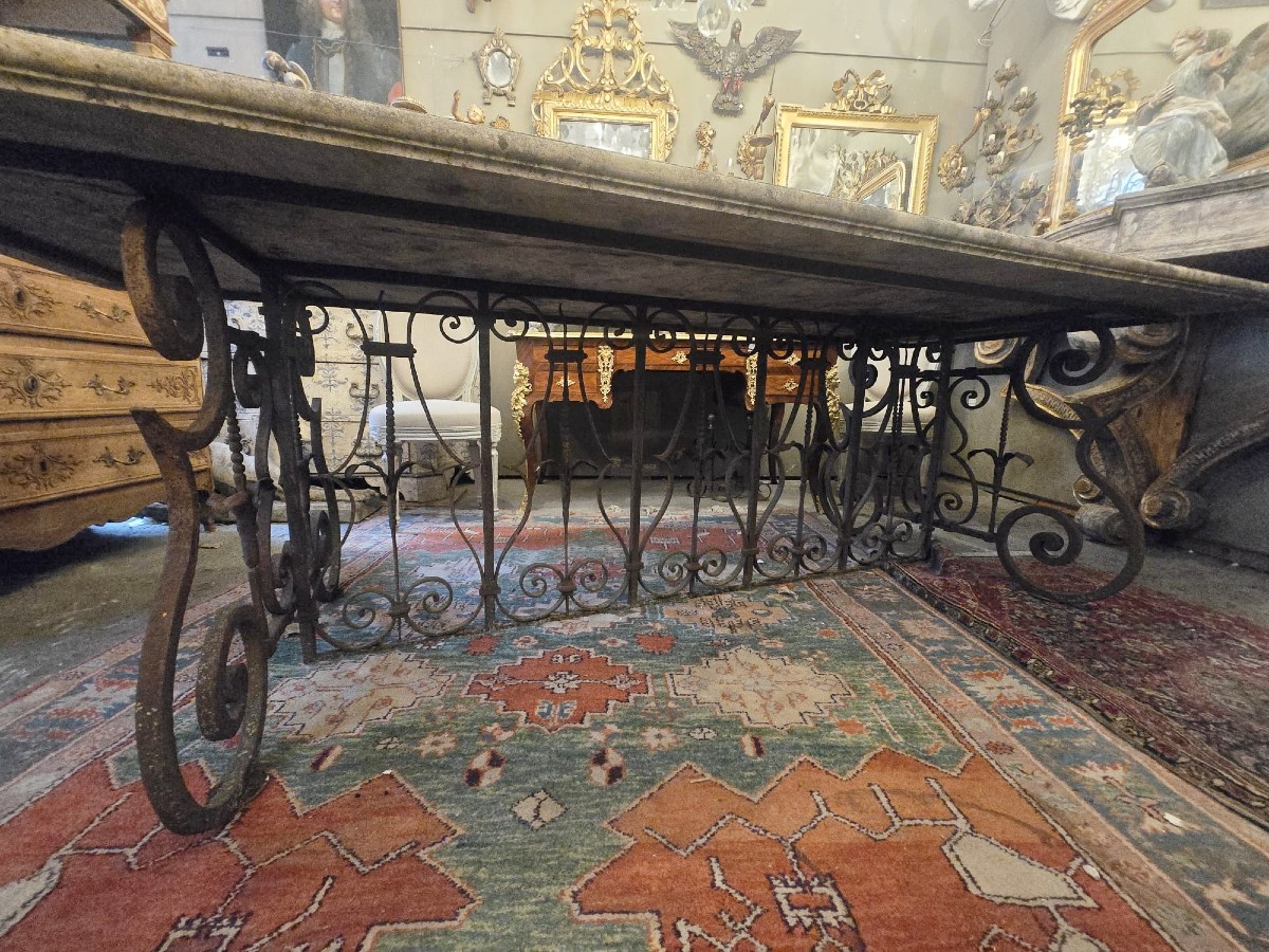 Grande table d'extérieur, piètement en fer forgé-photo-2