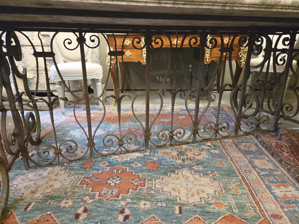 Grande table d'extérieur, piètement en fer forgé-photo-2