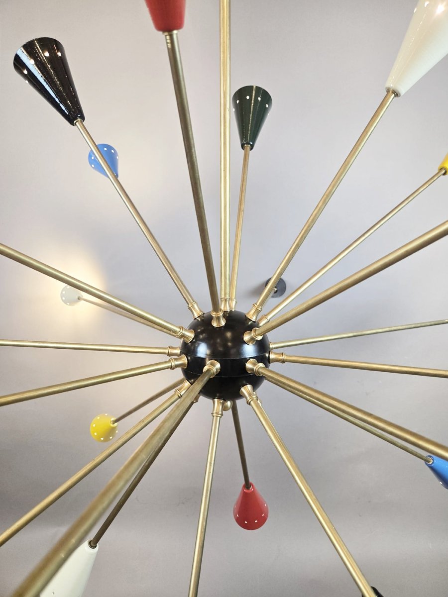 Sputnik Chandelier In Brass, Multicolored, Italian, Vintage-photo-3