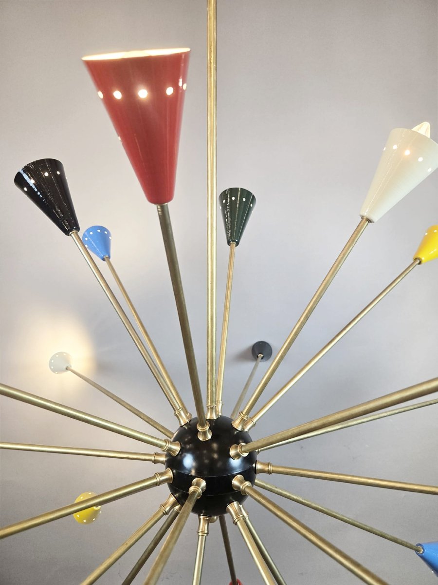 Sputnik Chandelier In Brass, Multicolored, Italian, Vintage-photo-4