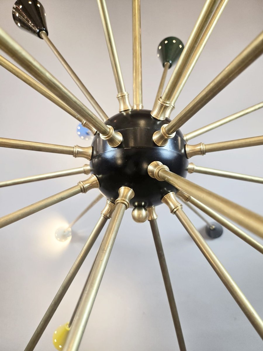 Sputnik Chandelier In Brass, Multicolored, Italian, Vintage-photo-5