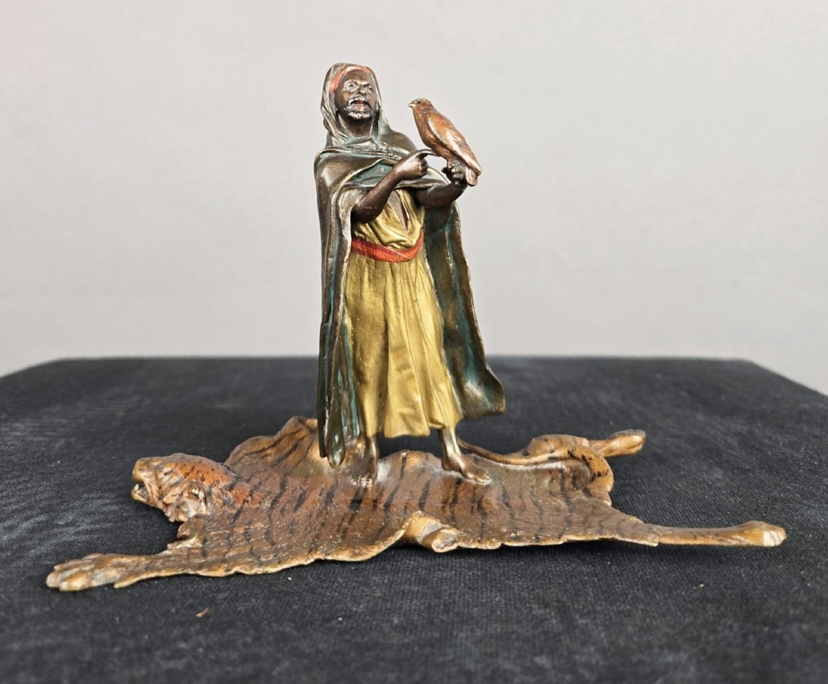 Vienna Bronze, Oriental Figure Resting On A Tiger Skin, Franz Bergman