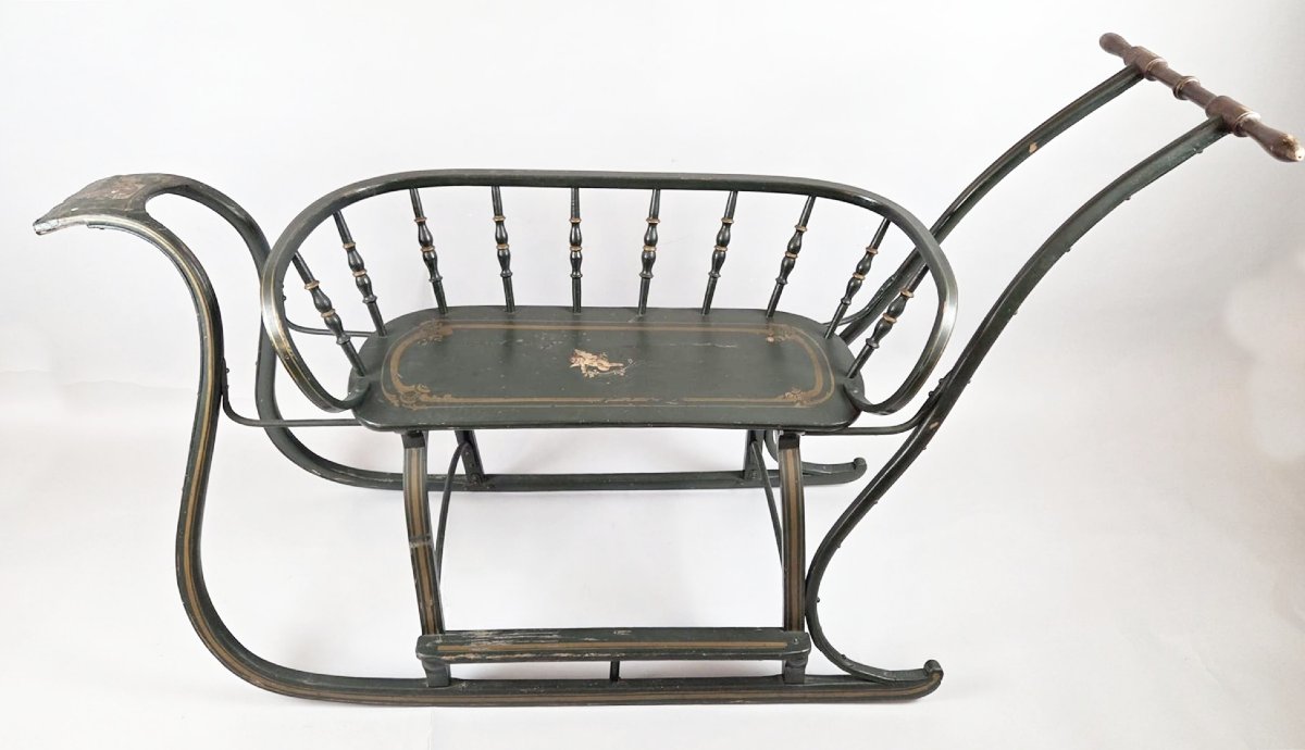 Patinated Wooden Sled Bench, Late 19th Century-photo-3